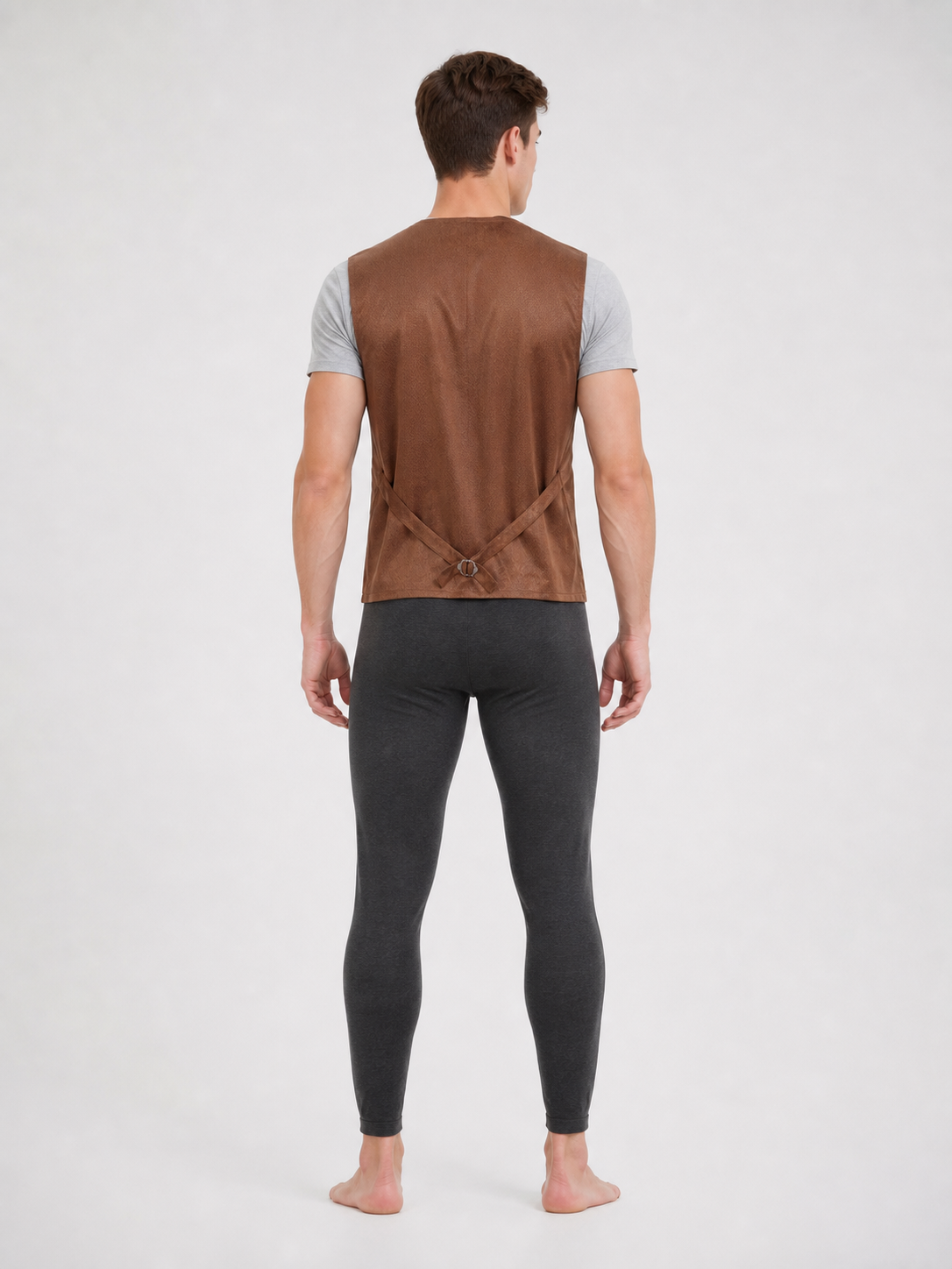 Brown vest with buttons, pockets, and lacing