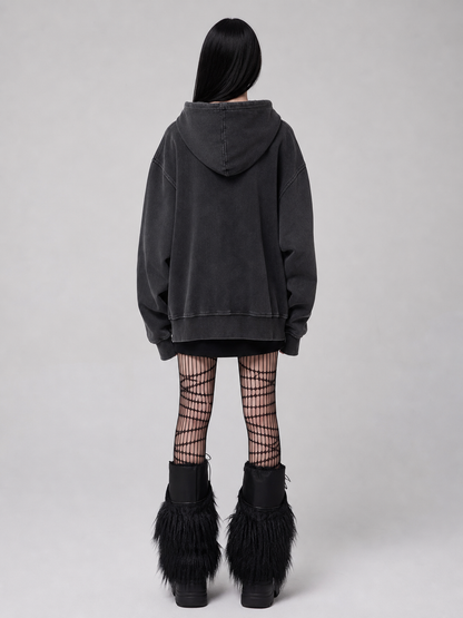 Y2K Skull Print Hoodie, Gothic Oversized
