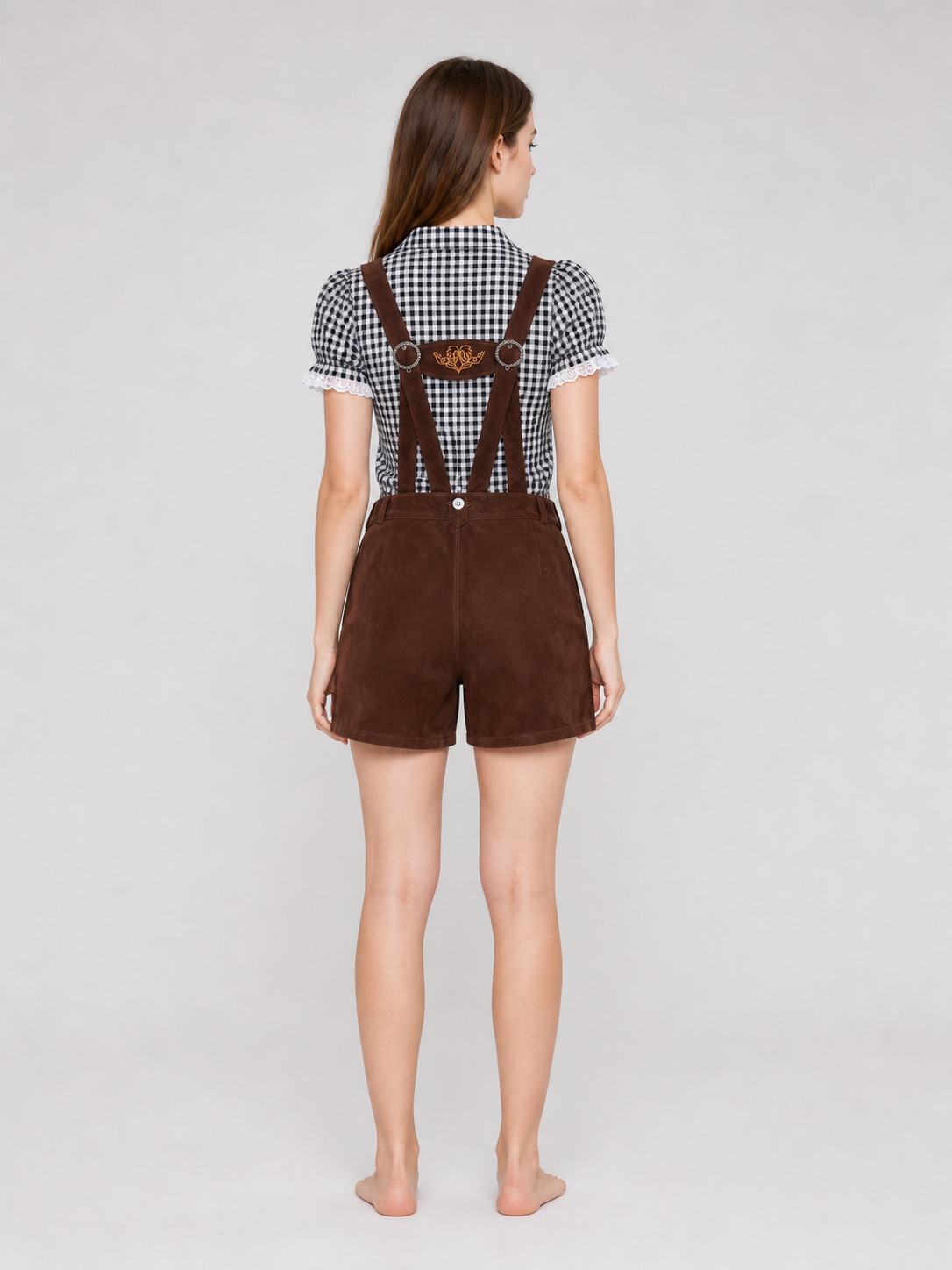 Shirt and Brown Suspender Shorts Set