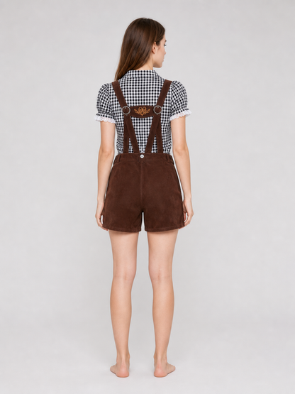 Shirt and Brown Suspender Shorts Set