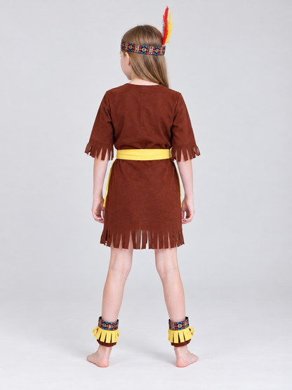 Kids' Indian Costume for Masquerade, Brown with Fringe