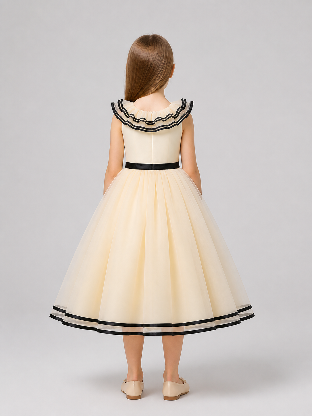 Festive Dress with a Full Tulle Skirt and Bow back view