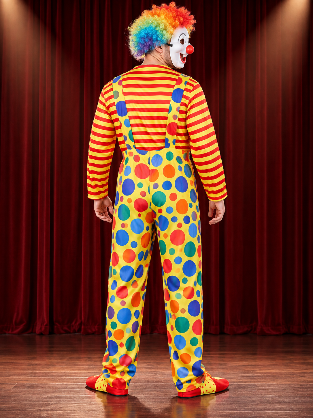 Adult Clown Costume Made of Polyester with Wig and Mask