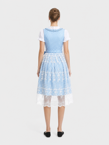 Short Light Blue Dress with Lace Skirt and Bow back view