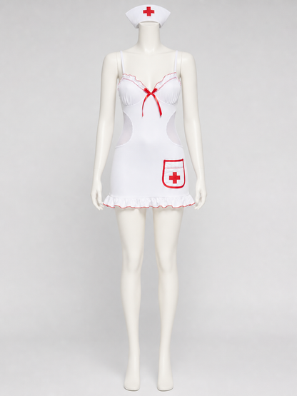 Medical Uniform-Style Role-Play Costume with Red Trim