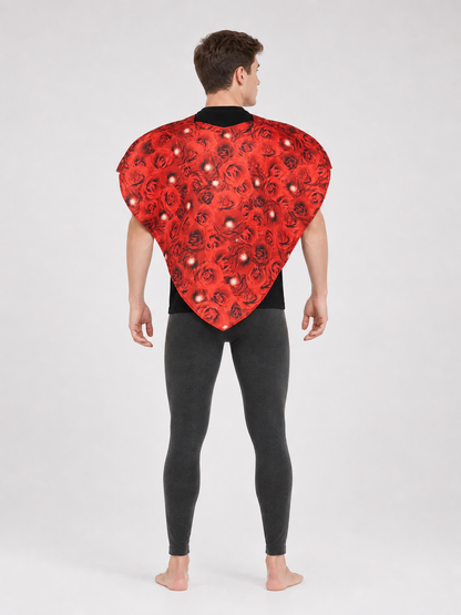 Red Poncho Cape with Pink Floral Pattern