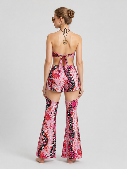 Hippie-Style Set: Flare Pants, Shorts, and Accessories back view