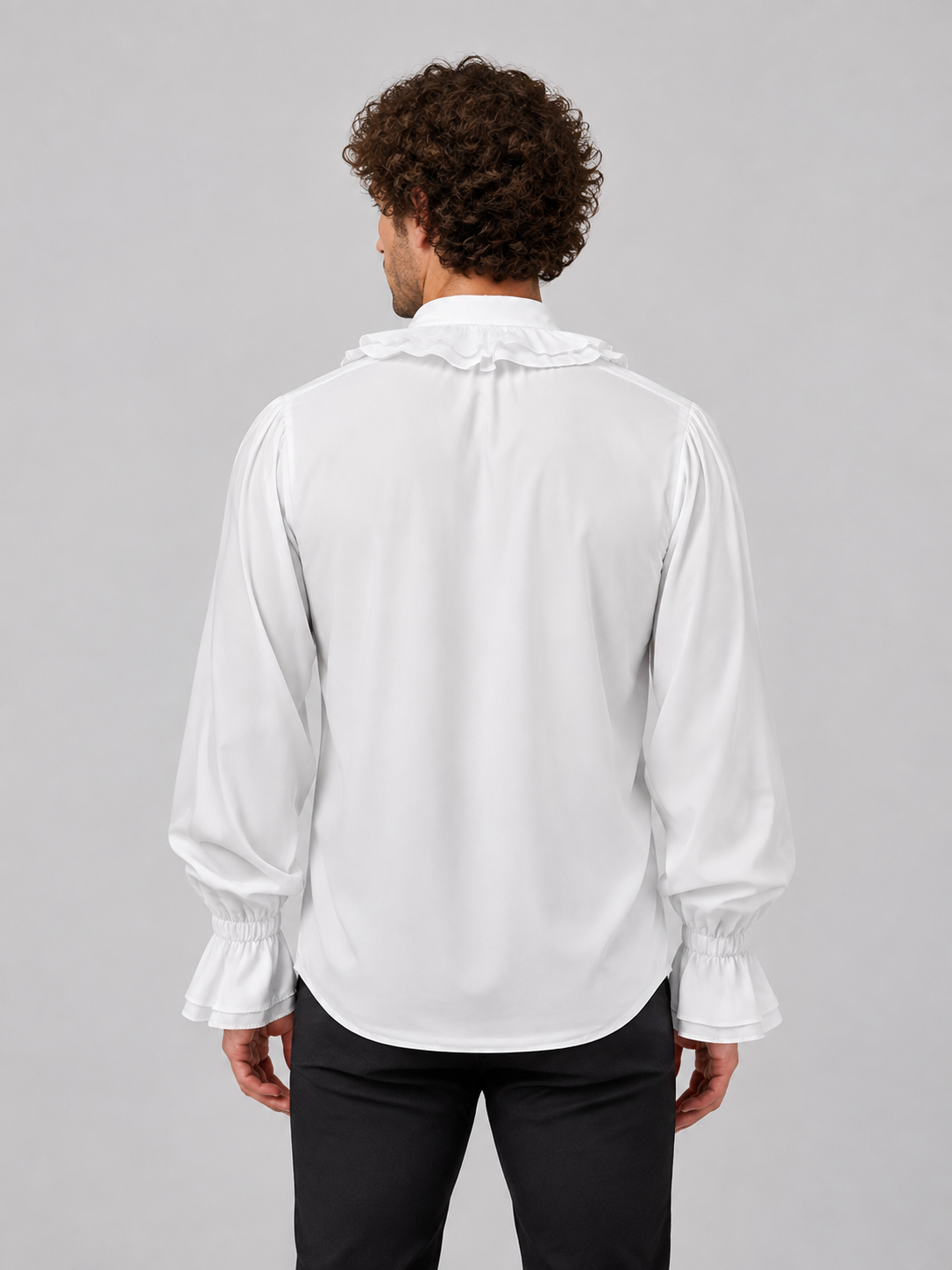 Chiffon Ruffle Blouse with Lacing and Long Sleeves back view