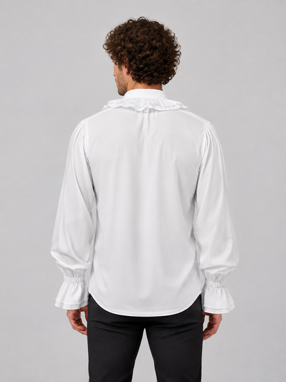Chiffon Ruffle Blouse with Lacing and Long Sleeves back view