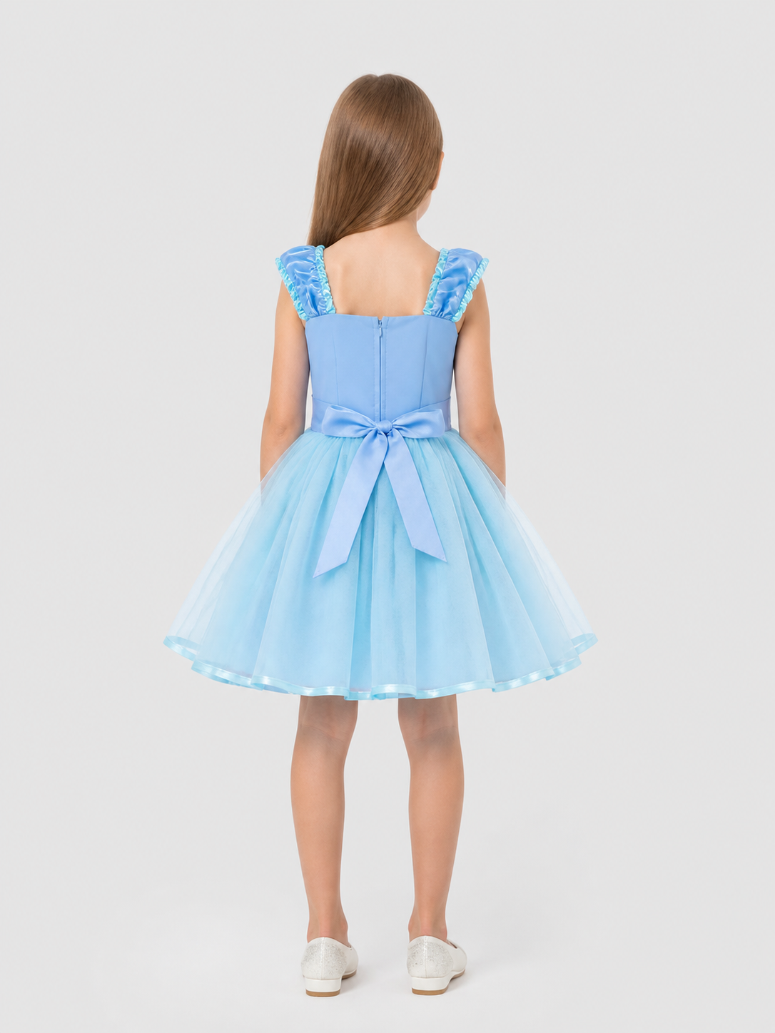 Puffy Blue Princess Dress with Bow back view
