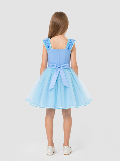 Puffy Blue Princess Dress with Bow back view