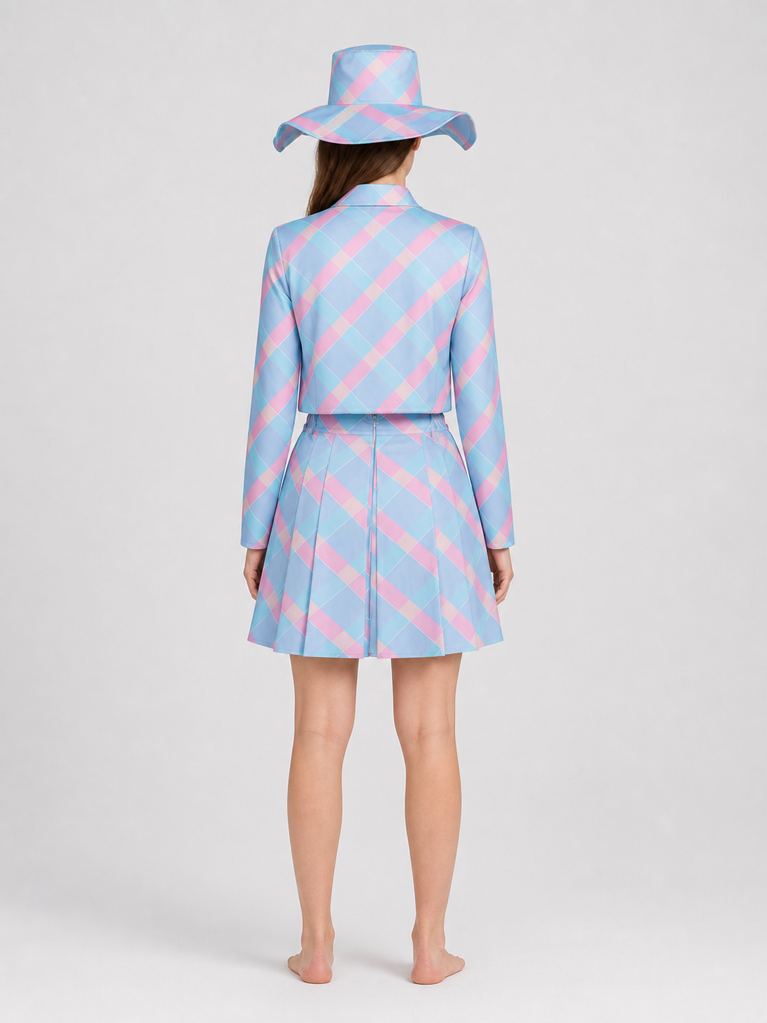 Barbie Cosplay Costume: Checkered Set with Hat back view