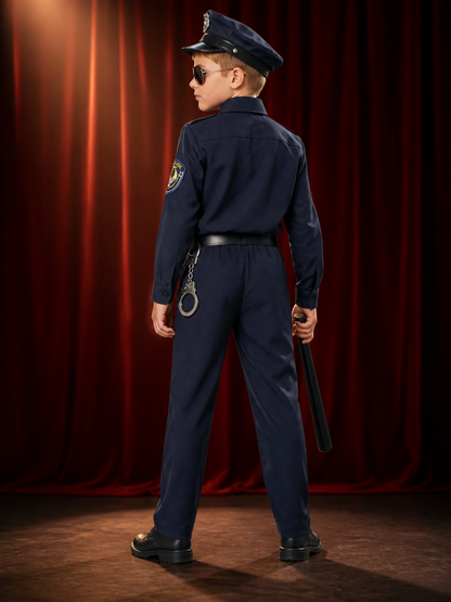 Women's Sexy Police Officer Costume Set - Navy Blue Uniform with Hat, Badge back view