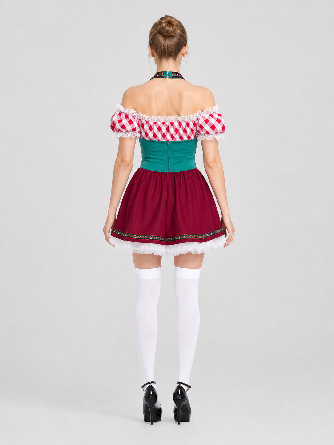 Ethnic maid costume with ruffles for Halloween S-XL back view