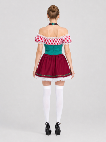 Ethnic maid costume with ruffles for Halloween S-XL back view