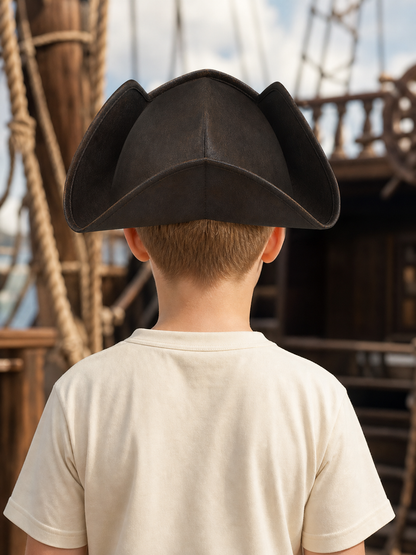 Children's Pirate Hat, Wide Tricorn Costume Accessory in Dark Brown to Black for Dress-Up Play and Pirate-Themed Parties