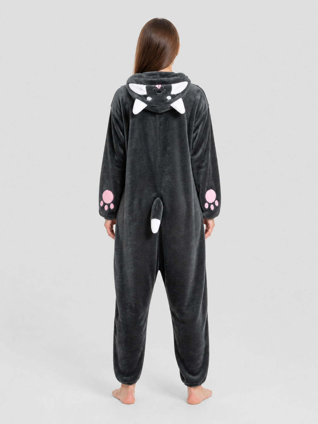 Husky Flannel Hooded One-Piece Pajamas back view