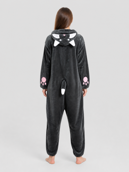 Husky Flannel Hooded One-Piece Pajamas back view