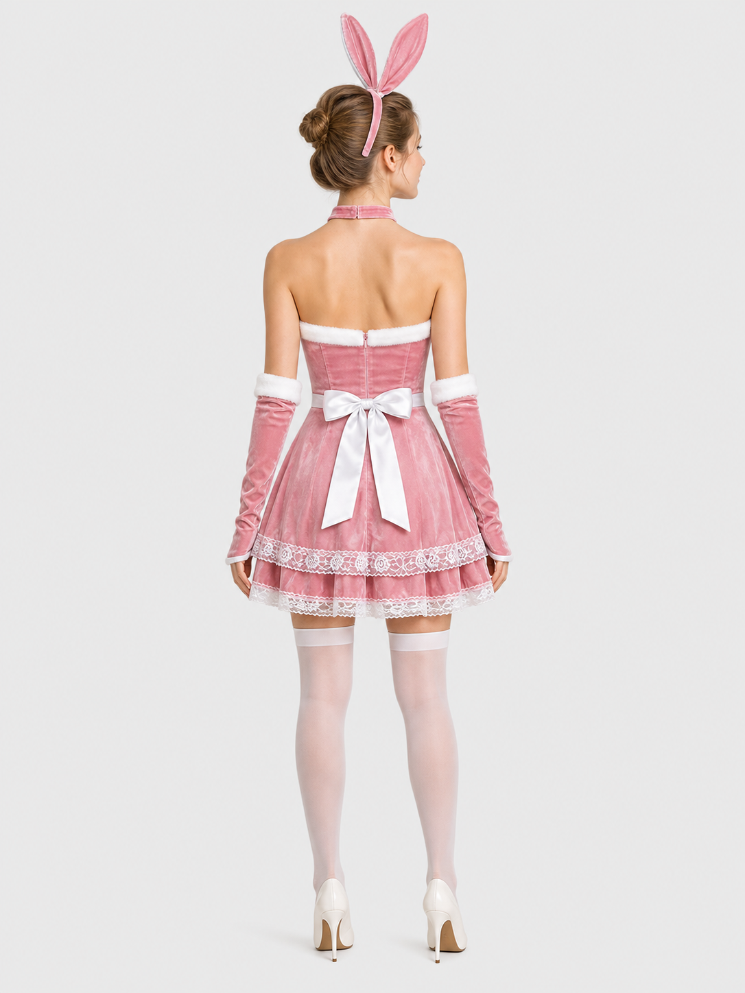 Bunny Costume: Pink Dress, Ears, and Accessories back view