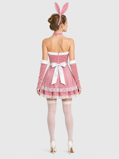 Bunny Costume: Pink Dress, Ears, and Accessories back view