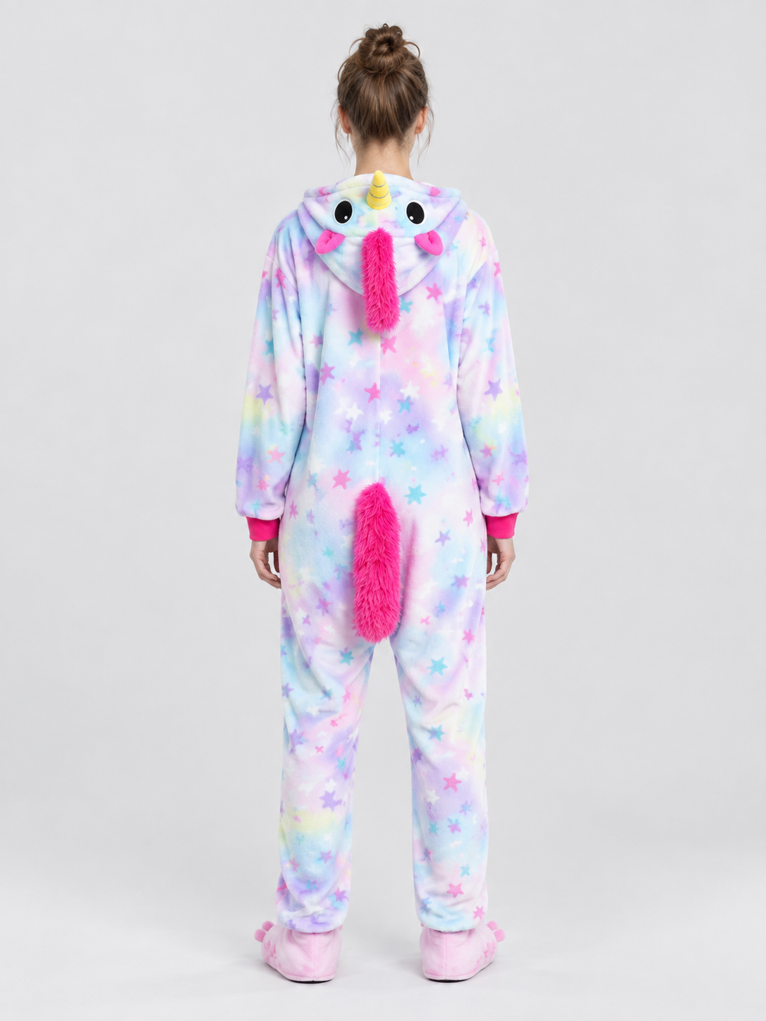 Flannel Hooded Pajama Jumpsuit with Star Print