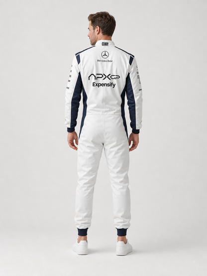 White and Navy Blue Racing Jumpsuit for Cosplay, Costume back view