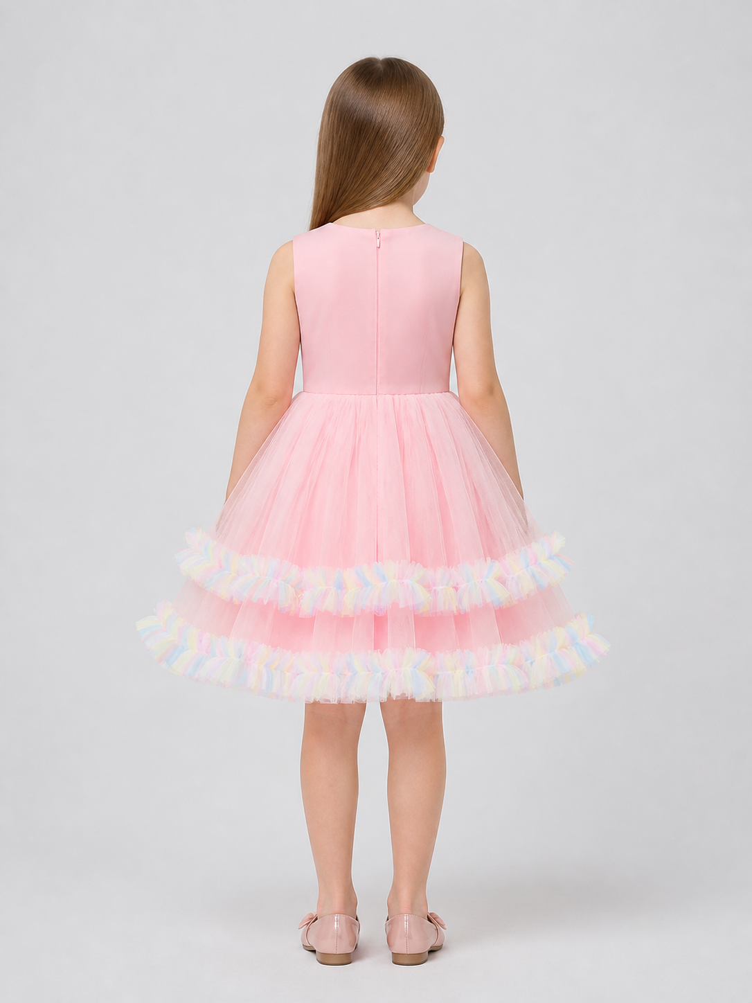 Girls' Princess Dressy Dress with Flowers and Bows back view