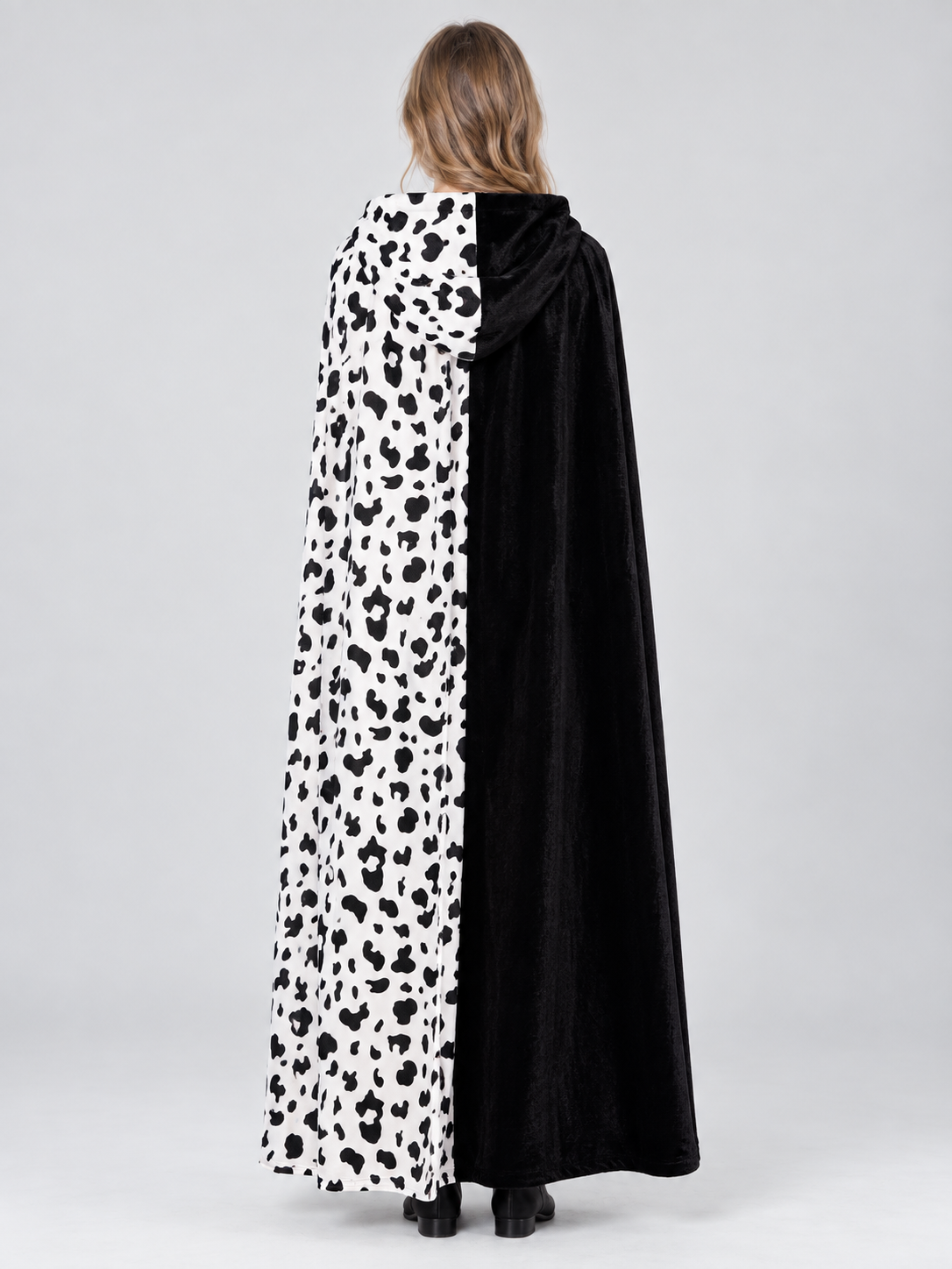 Reversible Hooded Cape Cloak Black and White