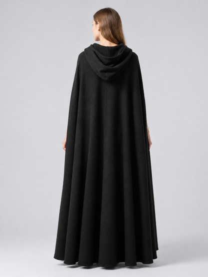 Black Hooded Suede-Look Velour Cape back view