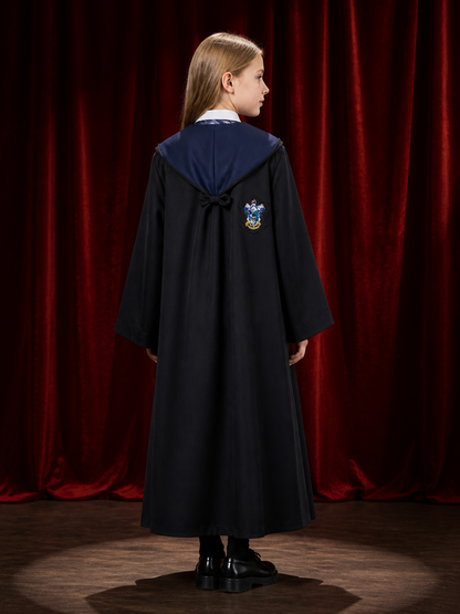 Ravenclaw Wizard Robe Costume Set with Hood, Tie and Crest back view