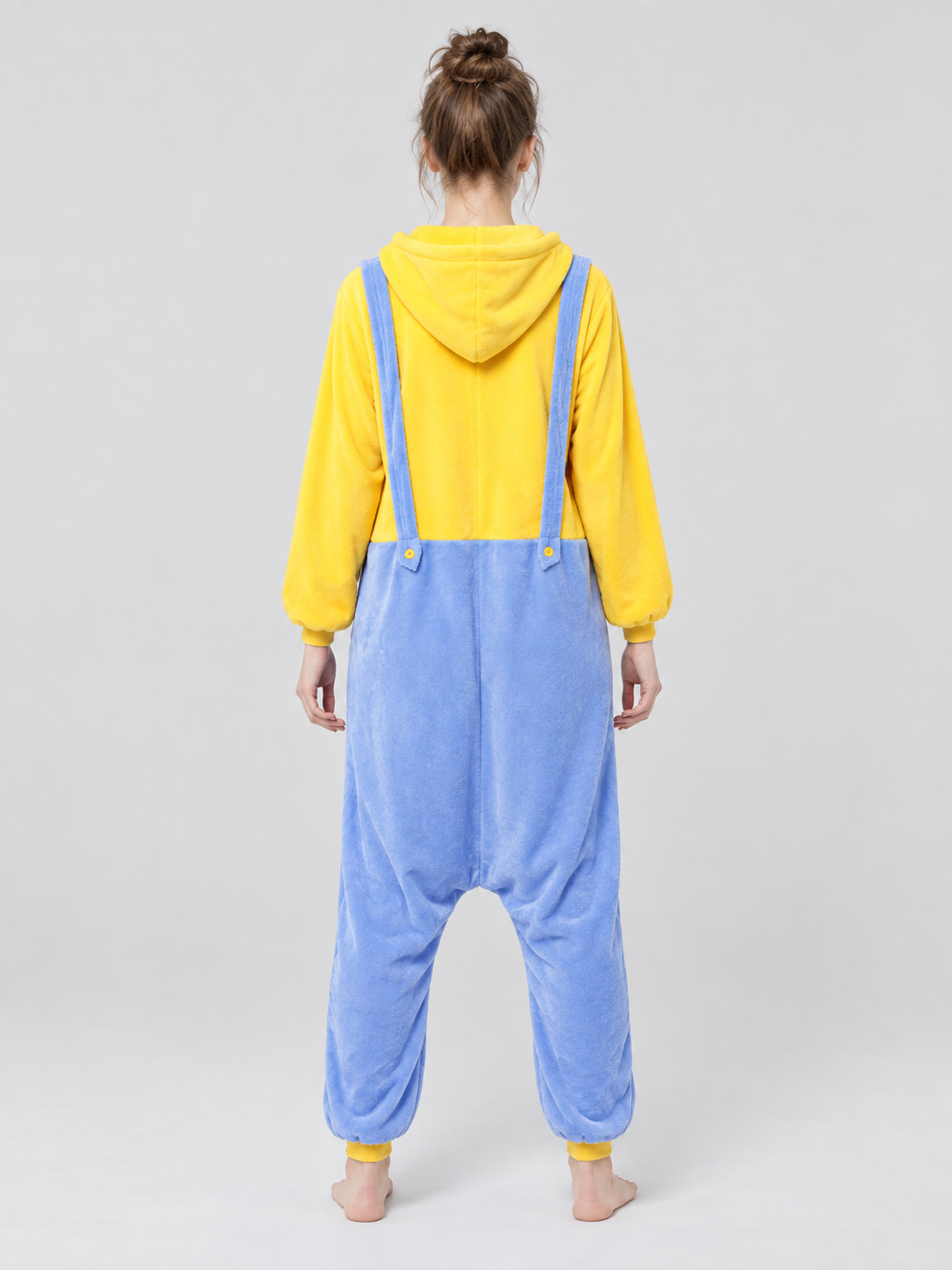 Yellow and Blue Flannel Hooded Pajama Jumpsuit