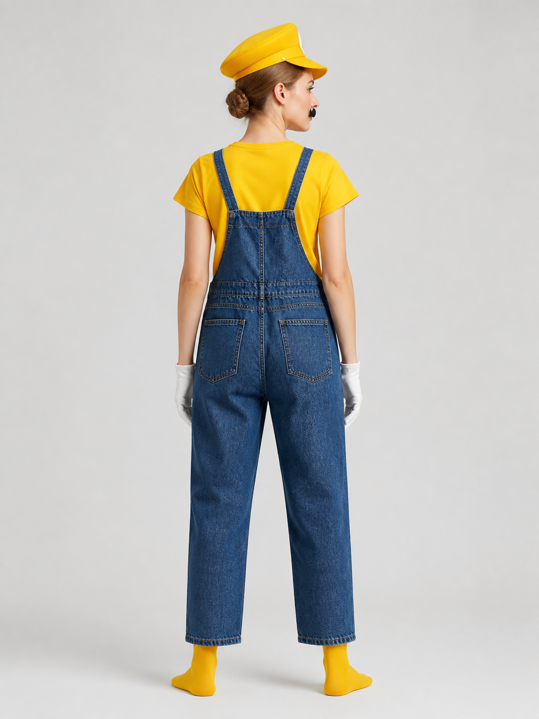 Mario Costume with T-Shirt and Denim Bib Overalls back view