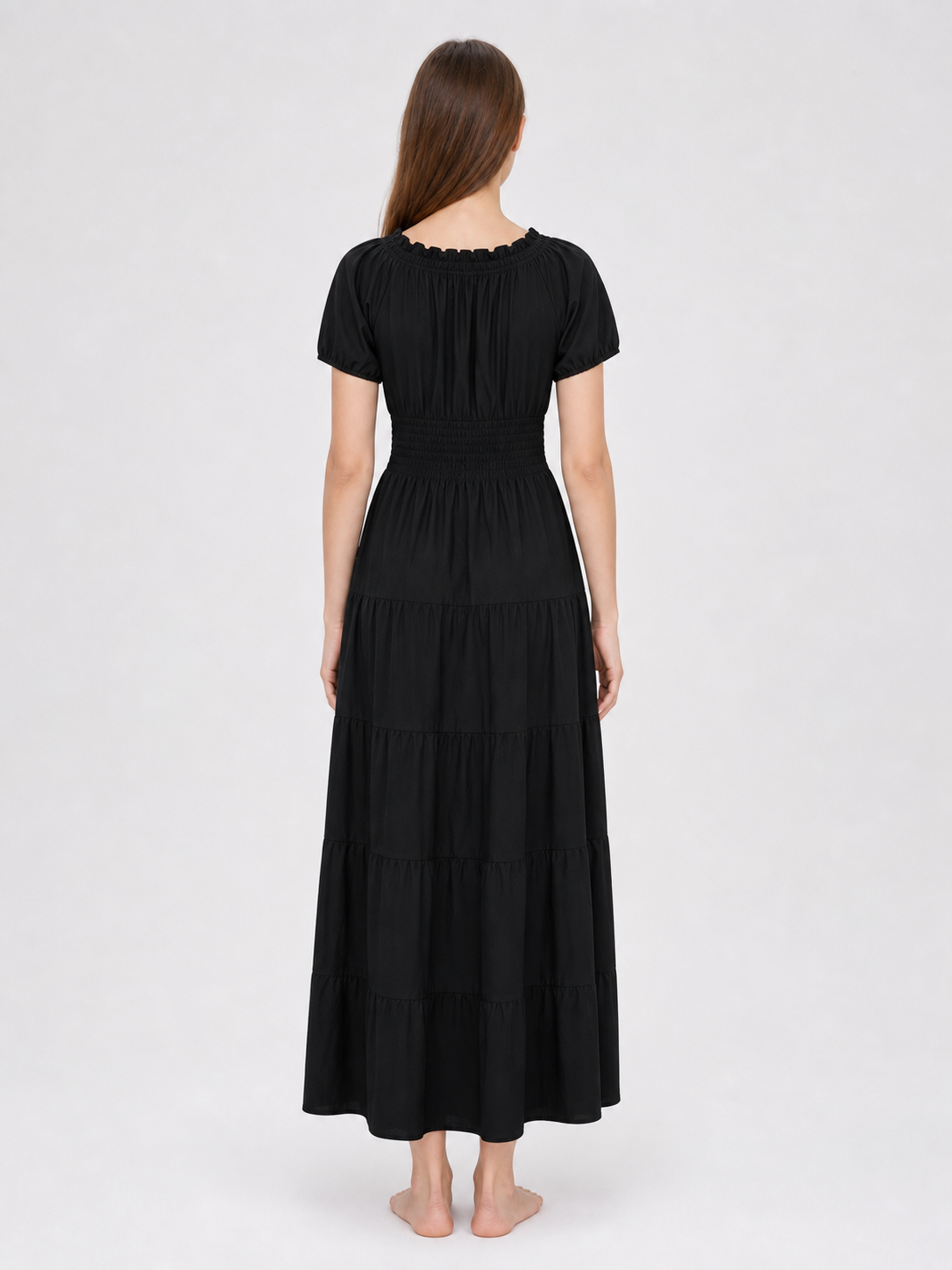 Black Tiered Maxi Dress with Gathering