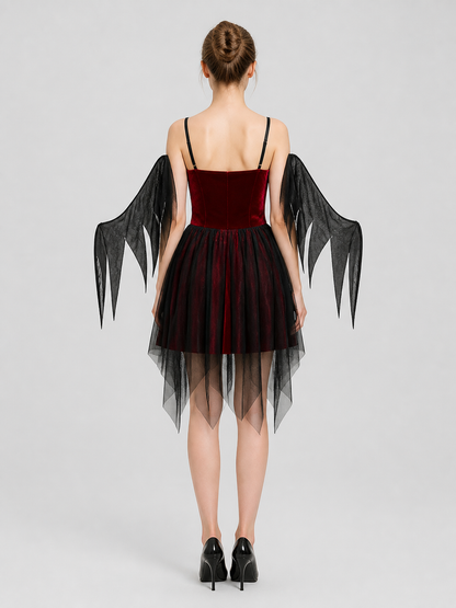 Halloween Gothic Cosplay Costume with Wings back view
