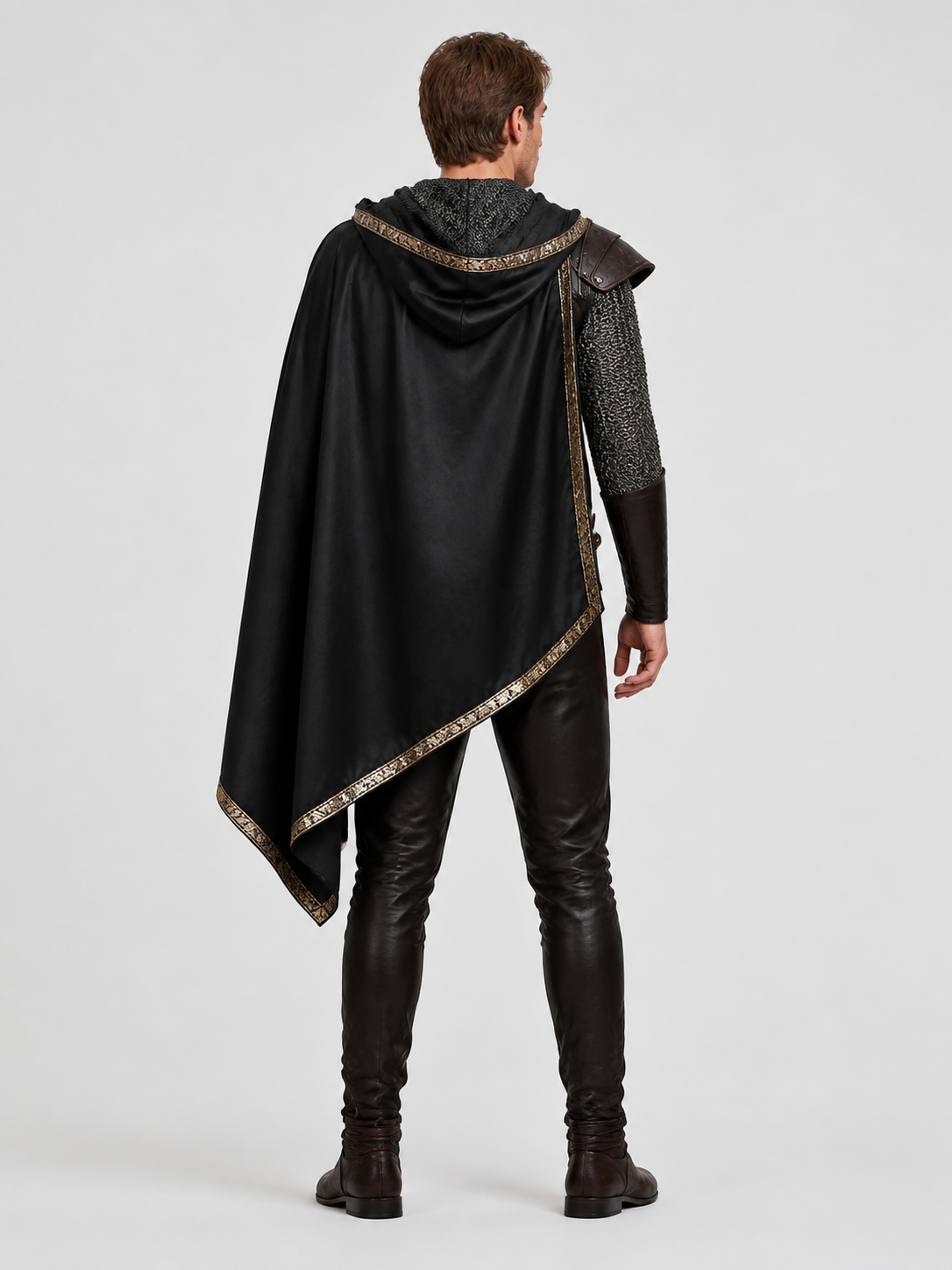 Black Medieval Costume with Asymmetrical Cape
