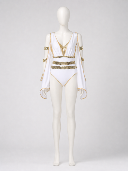 Cleopatra Costume with Gold Trim and Draping back view