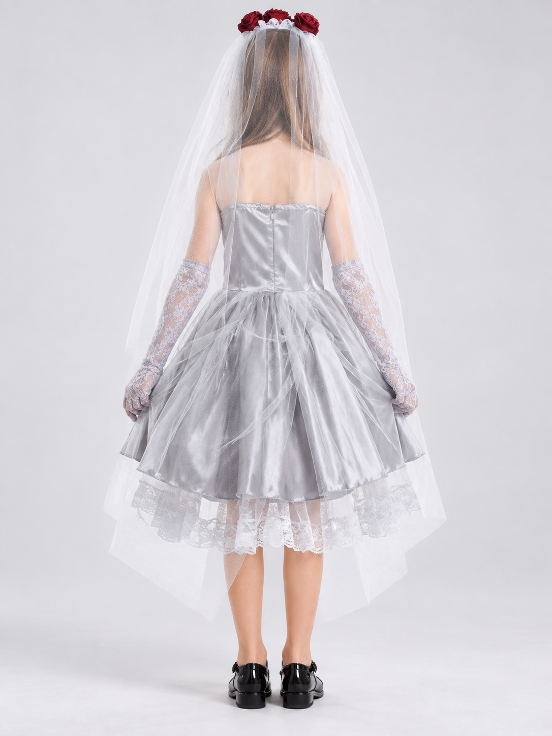 Ghost Bride Costume with Veil and Roses