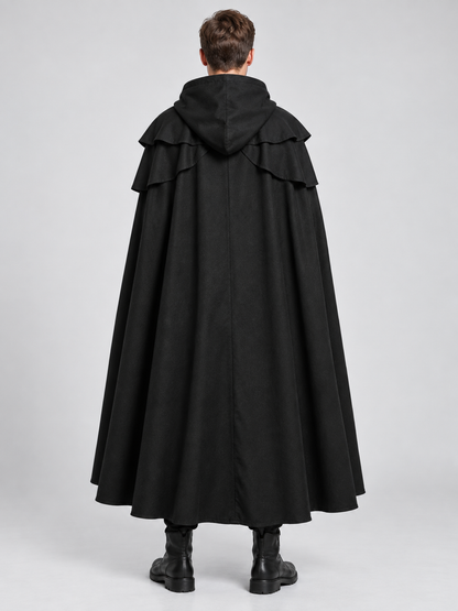 Long Loose Hooded Cloak Cape Black