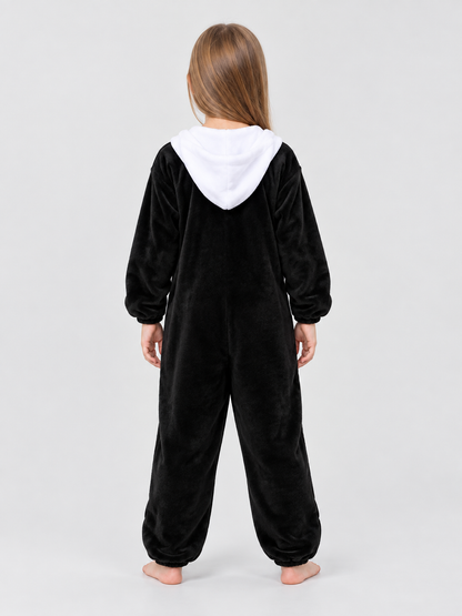 Kids' One-Piece Pajama with Black-and-White Cow Print