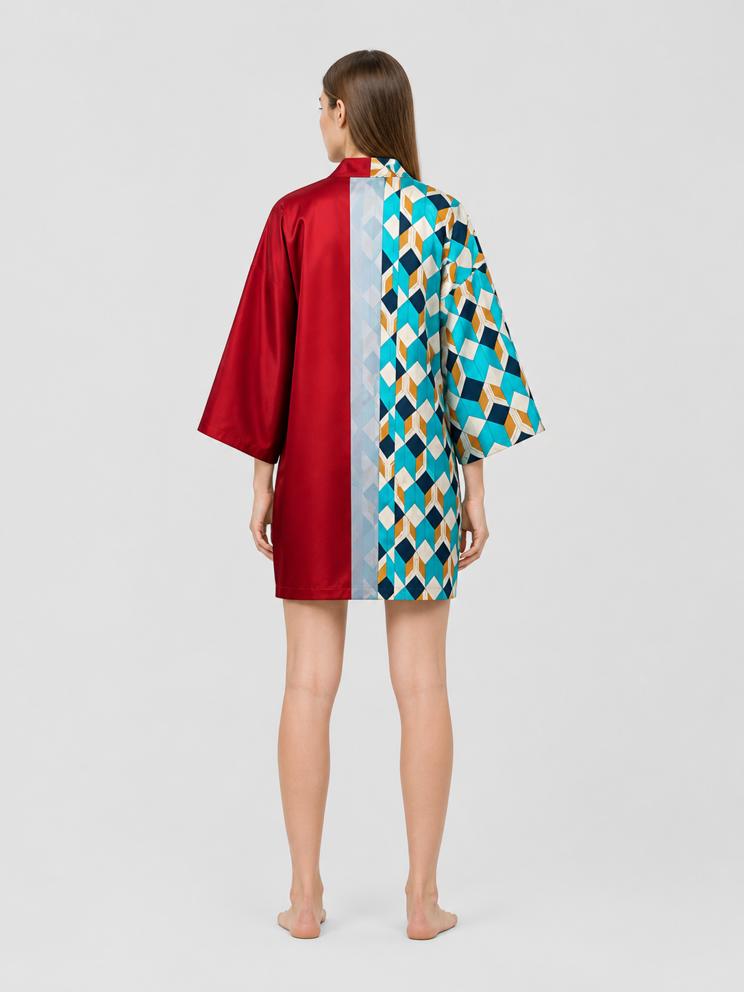 Cloak with Geometric Print and Contrasting Colors