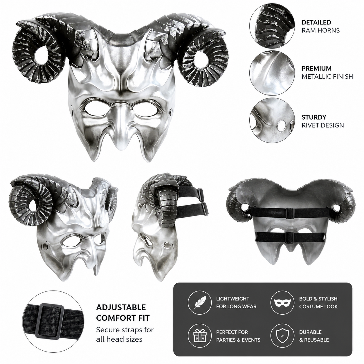 1pc Halloween Horned Demon Face Mask, Full Face Gothic Horror Style for Costume Party