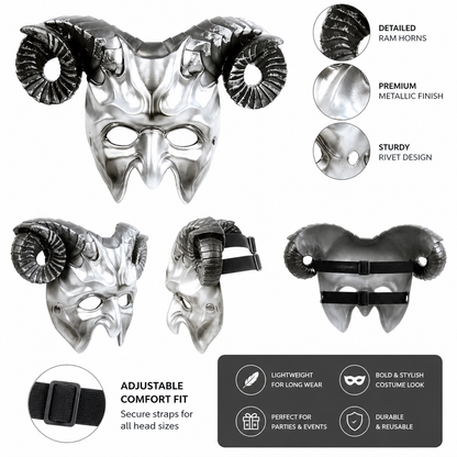 1pc Halloween Horned Demon Face Mask, Full Face Gothic Horror Style for Costume Party
