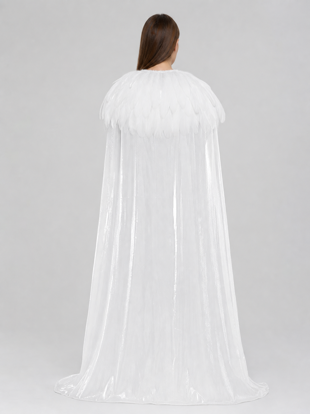 White Velvet Cape with Feather Trim, Maxi