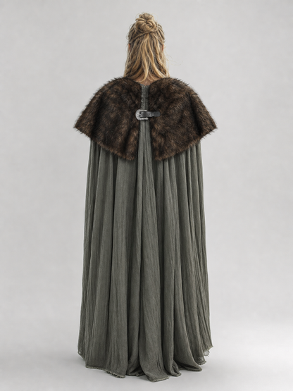 Fur Shoulder Shawl with Buckle, Brown
