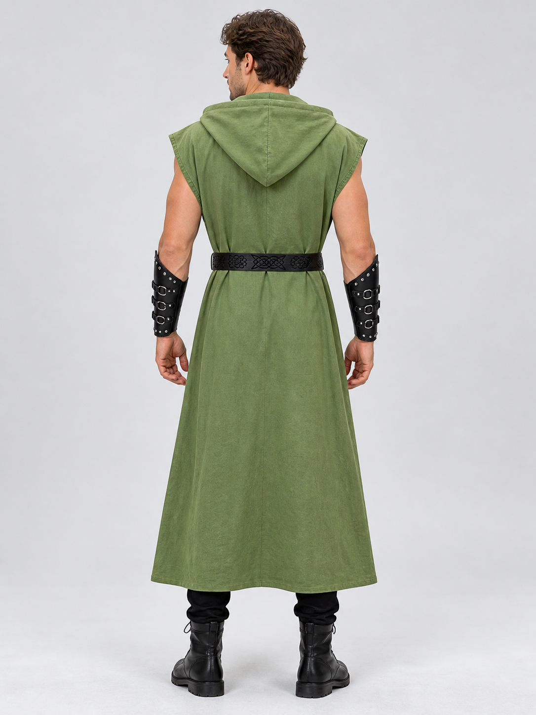 Olive Green Sleeveless Hooded Tunic with Zipper