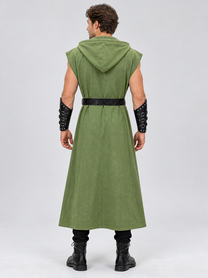 Olive Green Sleeveless Hooded Tunic with Zipper
