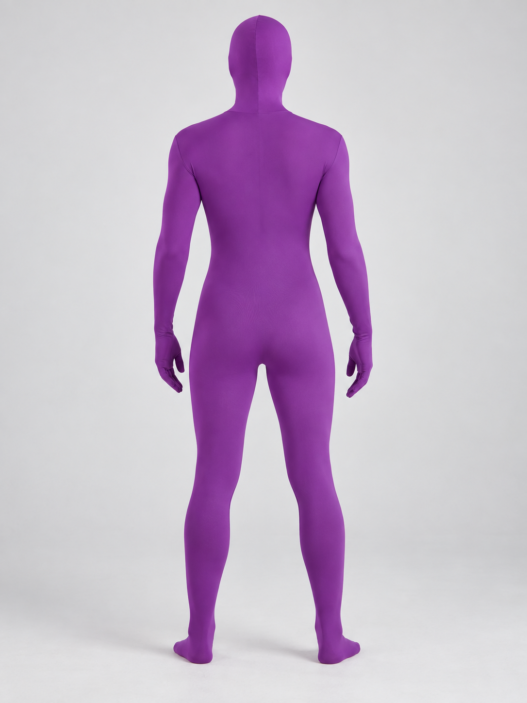 Purple jumpsuit costume with hood and long sleeves