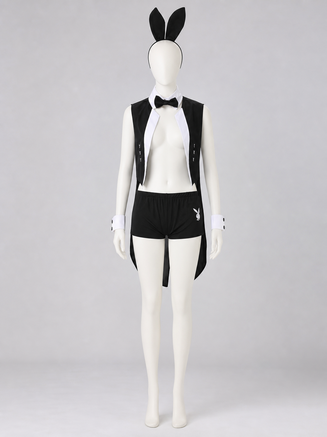 Black-and-White Rabbit Costume with Ears and Bow Tie