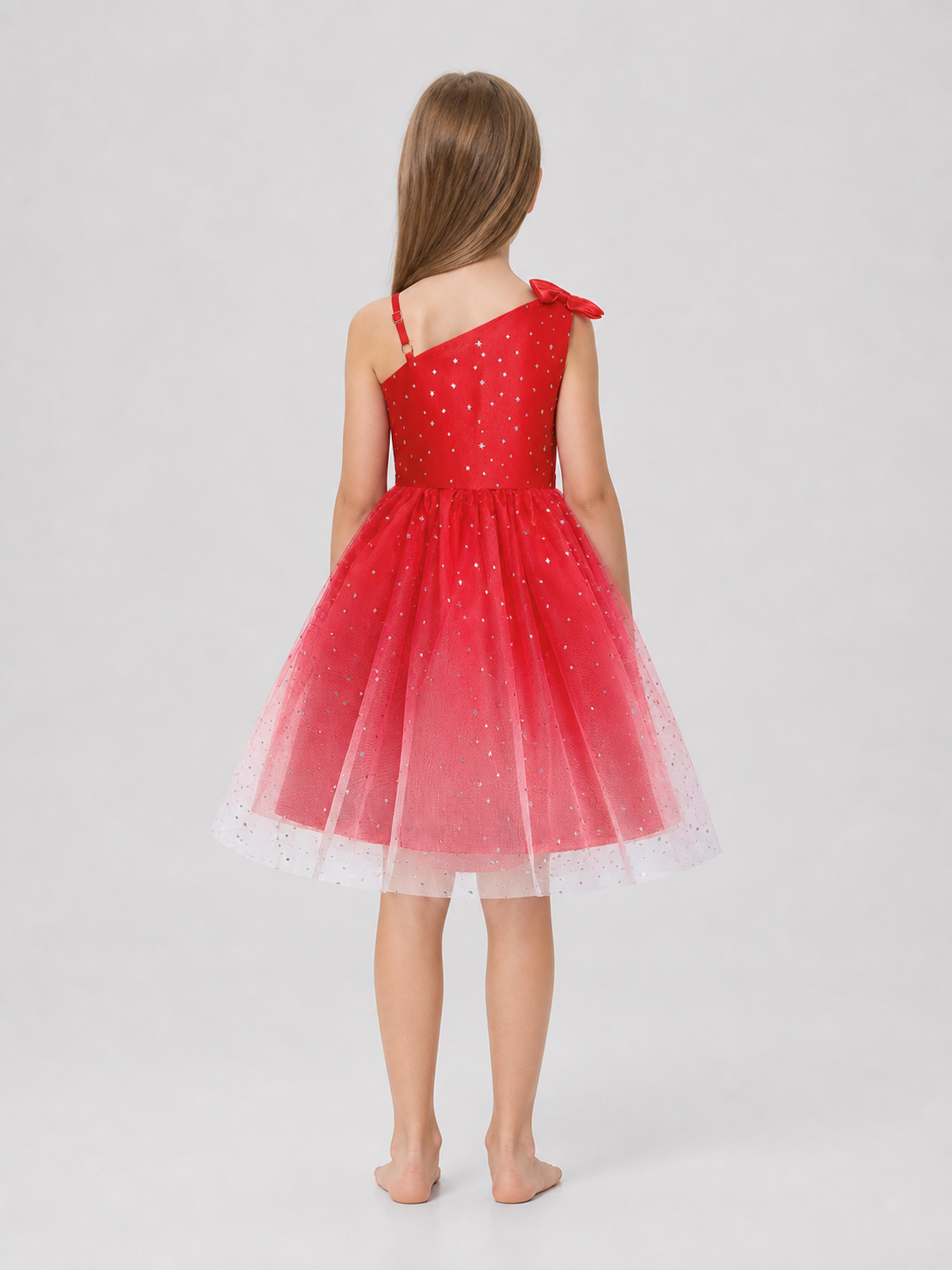 Children’s sequin princess dress with a bow and stars back view