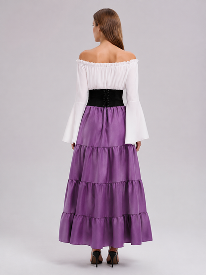 Dress with a Corset, Tiered Skirt, and Ruffles back view